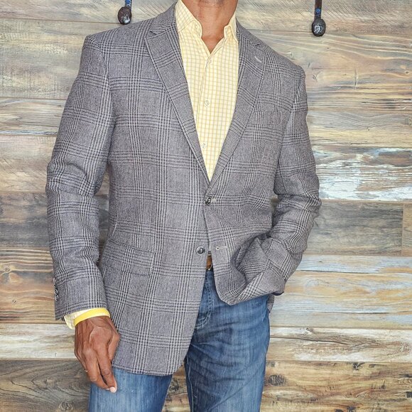 Jos. A. Bank 1905 Burr Tailored Fit Wool Dual Vent Plaid Jacket Blazer 40R